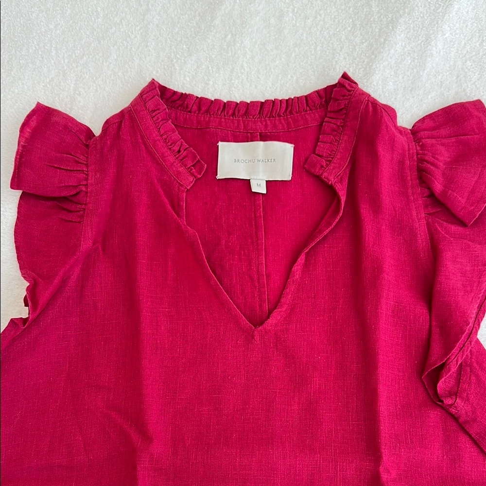 Brochu Walker Pink Ruffled Mandarin Collar Blouse